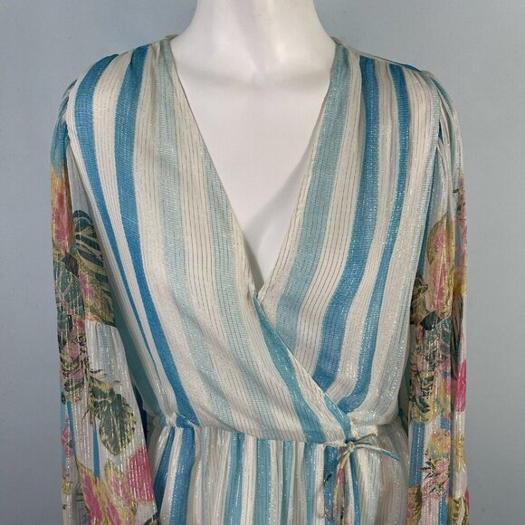 Rococo Sand Lily Drawstring Tassel Tie Floral Mini Dress Bell Sleeves Size Small - Picture 2 of 16